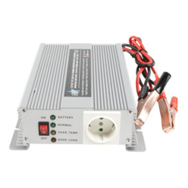 Omvormer 12 naar 230 V - 600 W continue - met ingeb. omschakelrelais en 3A acculader