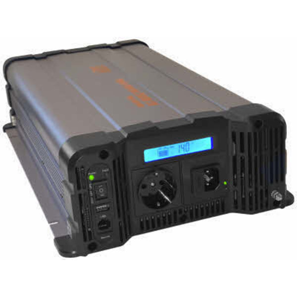 Powerboozt Rhino Omvormer 12 naar 230 volt, 200 watt continue - Zuivere sinus - met Bypass / Omschakelrelais & LCD display