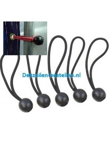  Ball bungee / Spanner met bal - 15 cm x 5mm - per 5, 10 of 25 stuks (Zwart of Wit)
