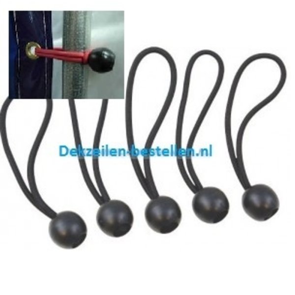 Ball bungee Spanner met bal - 15 cm x 5mm - per 5, 10 of 25 stuks  (Zwart of Wit)