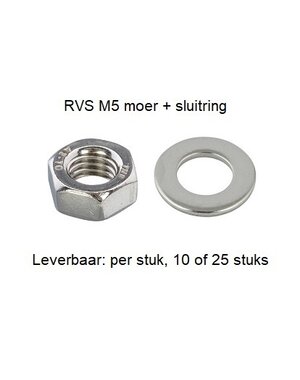  M5 RVS Moer + M5 RVS Sluitring (per stuk, 10 of 25 stuks)
