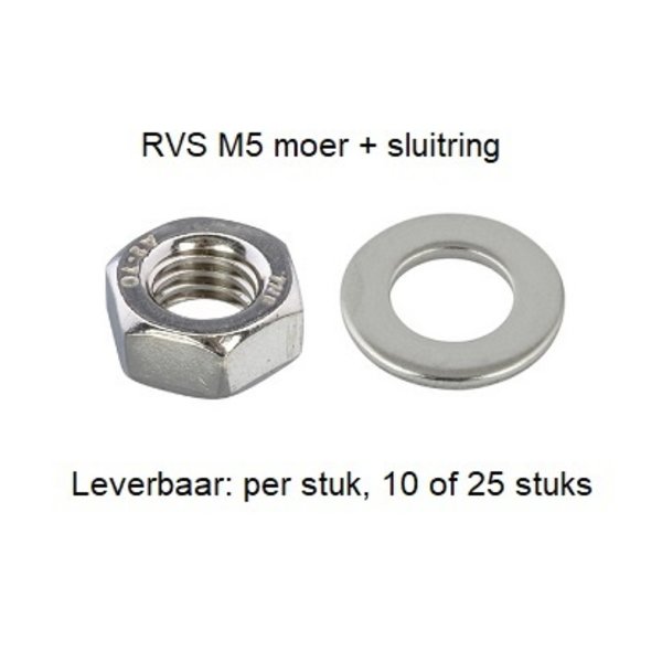 M5 RVS Moer + M5 RVS Sluitring (per stuk, 10 of 25 stuks)