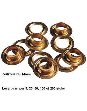 Zeilkous / Zeiloog (6B) 14mm MESSING (Compleet: Kous + Ring) - per 5, 25, 50, 100 of 200 stuks