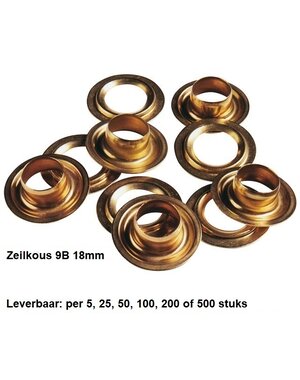 Zeilkous / Zeiloog (9B) 18mm MESSING (Compleet: Kous en Ring) - per 5, 25, 50, 100, 200 en 500 stuks)