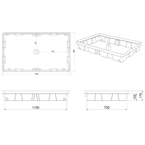 Taca ociekowa z tworzywa sztucznego 1200x800x175 mm - bez rusztu