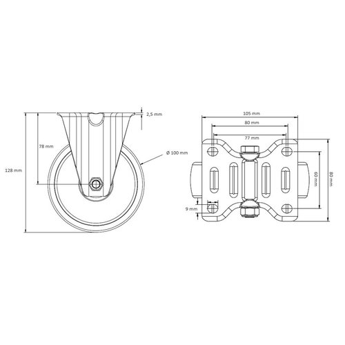 Koło stałe do rollkontenera - średnica 100 mm z łożyskiem kulkowym - PA / PU