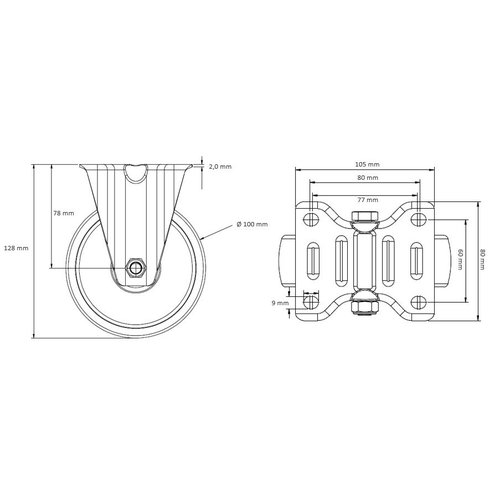 Koło do wózków siatkowych i rollkontenerów fi 100mm łożysko kulkowe PA / guma