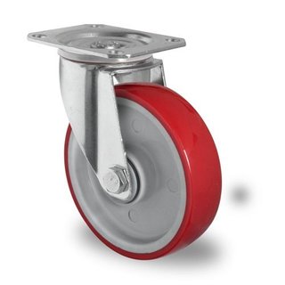 Skrętne kółko do rollkontenerów fi 125 mm czerwono szare PA/PU