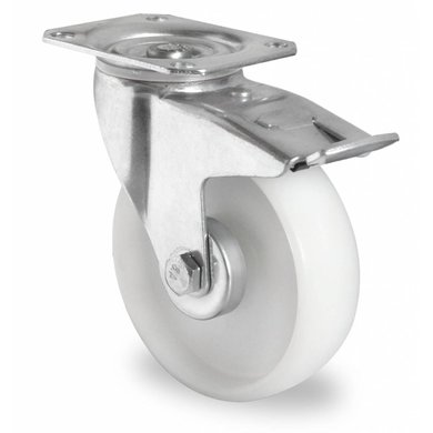 Skrętne białe koło z hamulcem fi125 mm łożyska wałeczkowe - PA