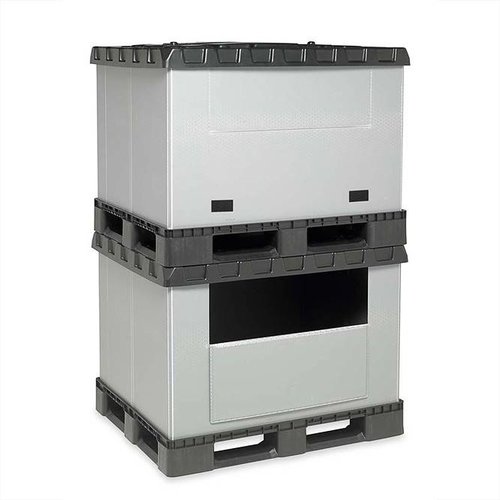 Skrzyniopaleta składana, 3 płozy, uchylna klapa 1227x1027x965 mm