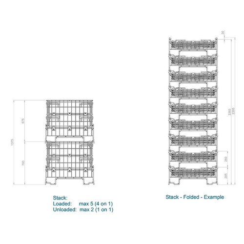 Składany pojemnik metalowy 800x600x700 mm – druciany kosz magazynowy