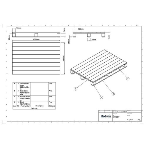 Paleta drewniana z pełnym blatem 1200x800x123mm IPPC