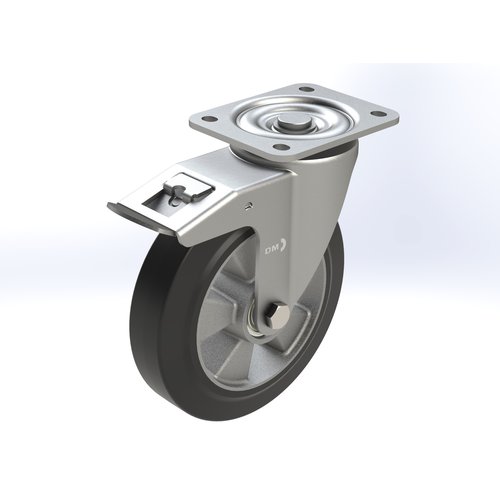 Zestaw kołowy skrętny z hamulcem Ø 200 mm - elastyczna guma, z łożyskiem kulkowym, 500 kg