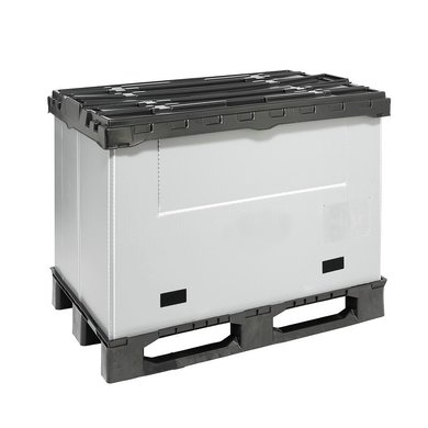 Skrzyniopaleta składana, 3 płozy, uchylna klapa 1220x820x928 mm