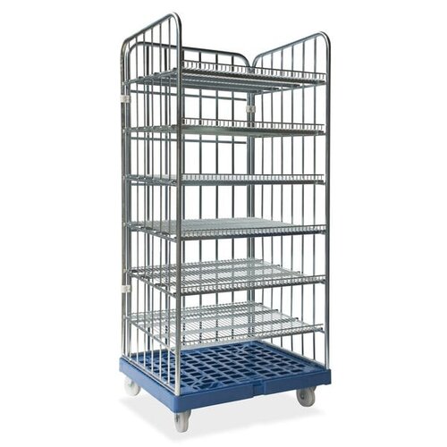 Wózek transportowy z 3 ścianami, wzmocniona plastikowa podłoga, 6 półek