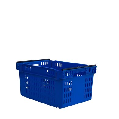 Plastikowy pojemnik z pałąkami do sztaplowania 600x400x300mm - gniazdowy