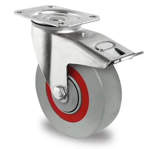 Zestaw kołowy skrętny PA Ø 125 mm - z łożyskiem wałeczkowym, szary, 200 kg
