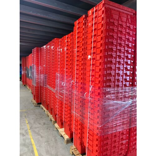 Plastikowy pojemnik z pokrywą na zawiasach 600x400x416 mm - używany