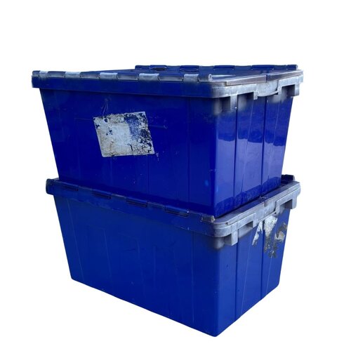 Używany pojemnik plastikowy magazynowy z pokrywą 600x400x320 mm