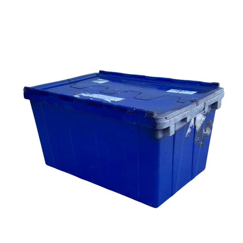 Używany pojemnik plastikowy magazynowy z pokrywą 600x400x320 mm