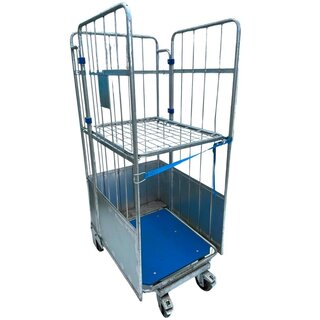 Rollkontener magazynowy 3-ścienny 800x640x1600 mm z półką składaną - używany, 500 kg