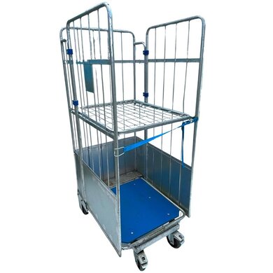 Rollkontener magazynowy 3-ścienny 800x640x1600 mm z półką składaną - używany, 500 kg