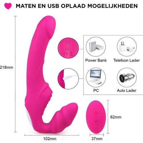 Easylove Straploze Voorbind Dildo Koppelvibrator met Afstandsbediening