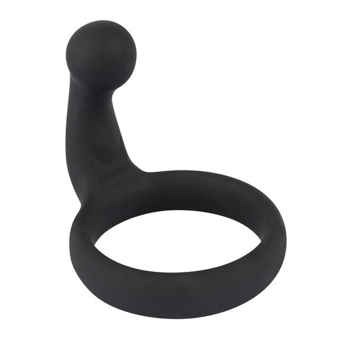 Black Velvets Siliconen Cock Ring met Perineus Stimulator