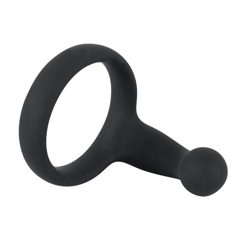 Black Velvets Siliconen Cock Ring met Perineus Stimulator