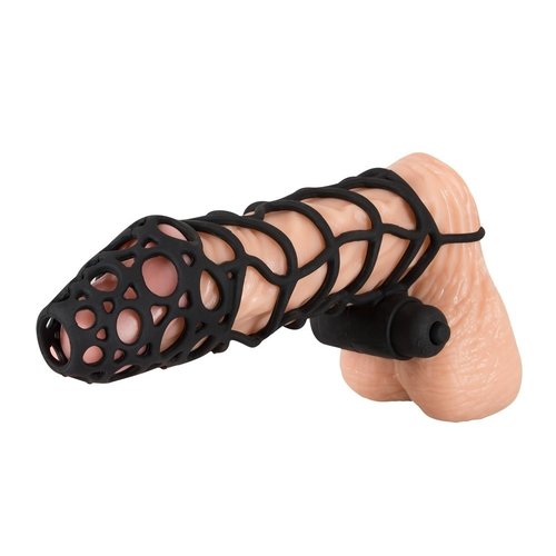 Black Velvets Siliconen Skeleton Penis Sleeve met Balzak Ring