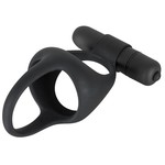 Black Velvets Penis Ring met Scrotum Spreider met Mini Vibrator