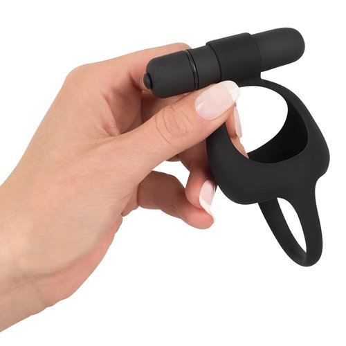 Black Velvets Penis Ring met Scrotum Spreider met Mini Vibrator