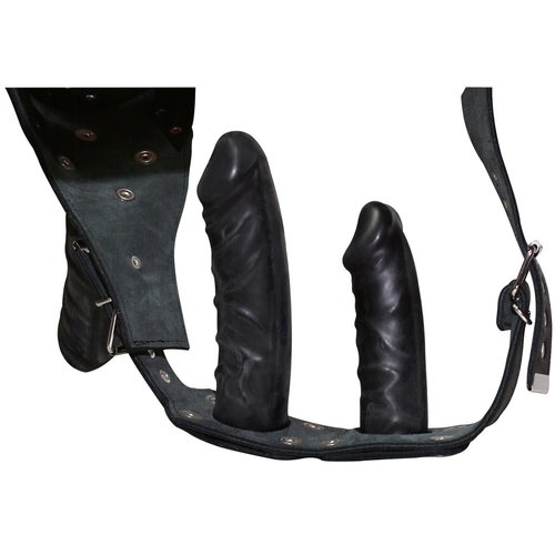 ZADO Leren Strap On Dildo met Interne Dildo en Buttplug S/M