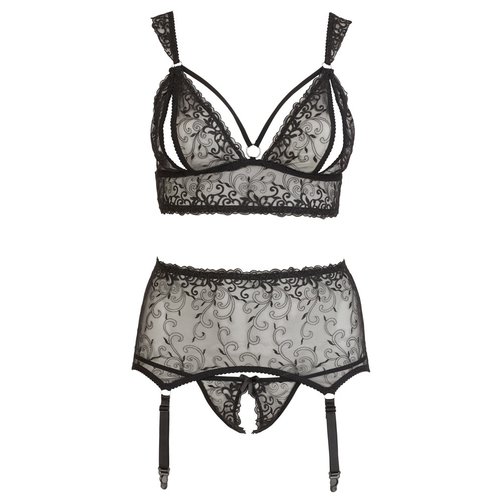 Plus Size Jarretel Set 3 Delig met Open Cups Cottelli Collection Plus Plus Size Jarretel Set 3 Delig met Open Cups