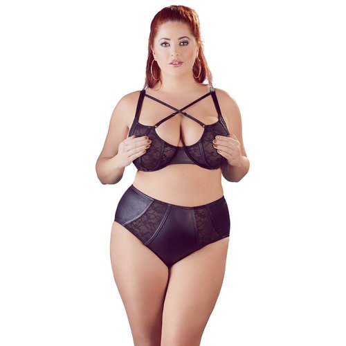 Cottelli Collection Plus Plus Size Wetlook Kanten Lingerie Set Transparant