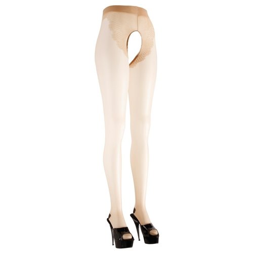 Cottelli Collection Stockings & Hosiery Nude Panty met Open Kruis en Zwart Stiksel