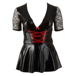Plus Size Wetlook Mini Jurk met Rode Veters Cottelli Collection Plus Plus Size Wetlook Mini Jurk met Rode Veters