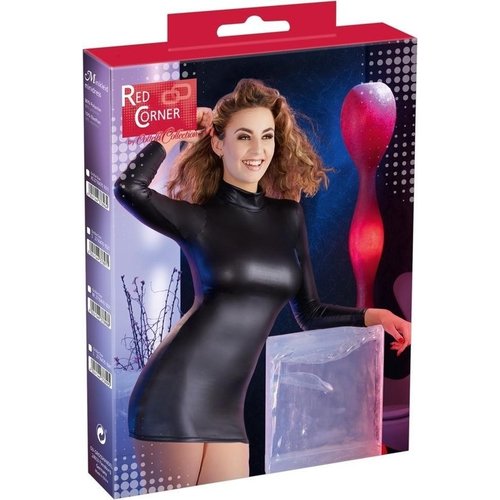 Wetlook Mini Jurk met Lange Mouwen Red Corner Wetlook Mini Jurk met Lange Mouwen