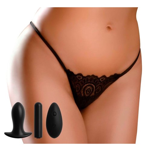 Hookup Vibrerend Slipje met Afstandsbediening Vaginale en Anale Plug Open String  S-L