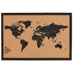 Pinnbare WELTKARTE - 60 x 40 cm - mit Siebdruck in Schwarz