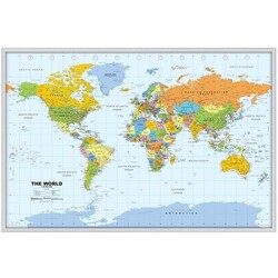 Korkpinnwand Weltkarte - Silberrahmen - 60 x 90 cm