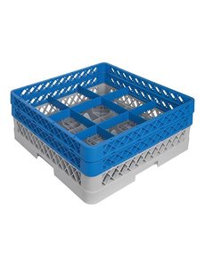 CaterRacks Glazenkorf 9 Vakken en 2 Opzetranden | 50x50H18 cm. | Max Ø15 cm Max H16 cm. | CR09-2A