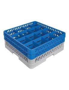 CaterRacks Glazenkorf 16 Vakken met 2 Opzetranden | 50x50xH18 cm. | Max Ø11.2 Max H16 cm. | CR16-2Z