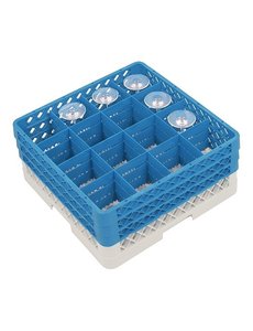 CaterRacks Glazenkorf 16 Vakken met 3 Opzetranden | 50x50xH22 cm. | Max Ø11.2 Max H20 cm. | CR16-3Z