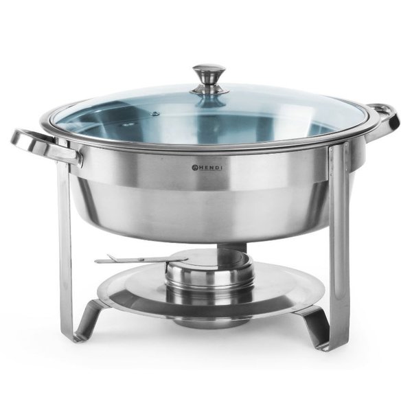 Hendi Chafing Dish Rond | Met glazen deksel | ø390x(h)270mm | 3,5 Liter