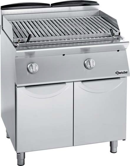 Gas lavasteengrill met V-grillrooster voor vlees