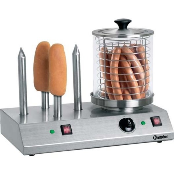 Bartscher Hotdog worstenwarmer met  4 broodspiezen | 960Watt |  40°C tot 100°C