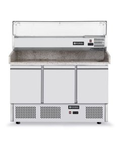 Hendi Pizzawerkbank met 3 deuren en opzetkoelvitrine | 380+40 Liter |  1405x700xH1285 mm.