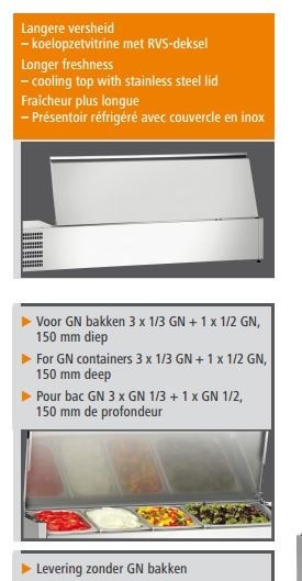 Bartscher Opzetkoelvitrine met deksel | 3x1/3 GN+1x1/2 GN | 1200 mm., foto 3 van 3
