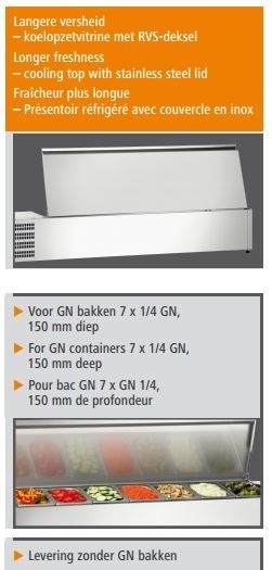 Bartscher Opzetkoelvitrine met deksel | 7 x 1/4 GN | 1500 mm., foto 3 van 3